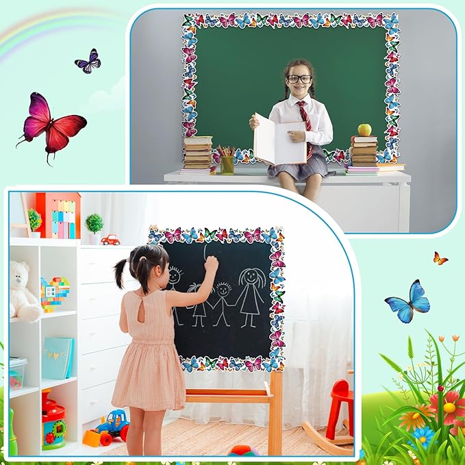 Dispowreath 68. 9 Feet Butterfly Bulletin Board Border Decoration Butterfly Rolled Border Trim for Back to School Bulletin Boards Classroom Chalkboard Wall Spring Home Decor