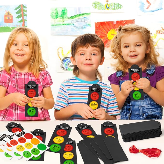 32Sets Inspirational Traffic Light Craft Kit Bulk Bible Scripture John 14: 6 Paper Crafts Make Your Own Sunday School DIY Bookmarks for Kids Classroom Home Easter Christian Religious Party Favor