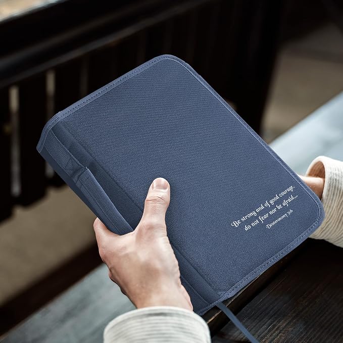 DEHITE Bible Cover for Men — Bible Cover Cases for Men – Blue Extra Large Size – Bag Fits Book 11.12 x 8 x 2.12 in – Pen Slots – Zippered Pocket – Premium Fabric – Christian Gift Accessories