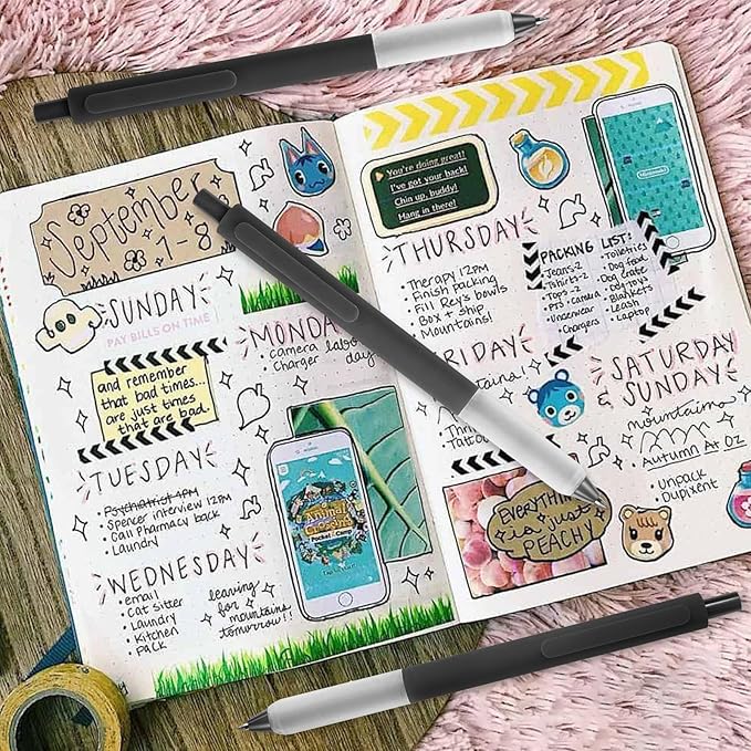 50 Pcs Black Pens, 1.0mm Retractable Ballpoint, Fine Point Smooth Pens with Soft Grip, Office Pen School Supplies for Writing