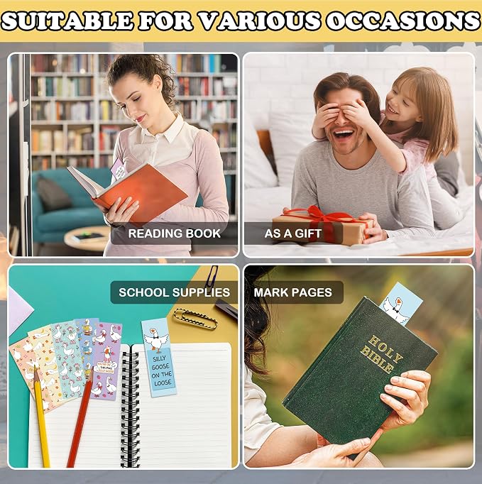 Cute Goose Bookmarks for Readers, 100 Pcs Funny Reading Bookmarks with Quotes “You’re on This Page Silly Goose”, Double-Sided Matte Coated Paper, Gifts for Women Men Students Book Lovers