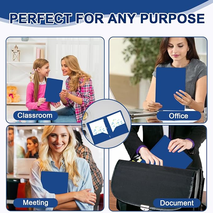 Two Pocket Folders with Prongs, LAYZZ 60 Pack Poly Plastic Folders, Heavy Duty Plastic Folders with Pockets and Prongs, Letter Size, for Offices and Schools (Blue)