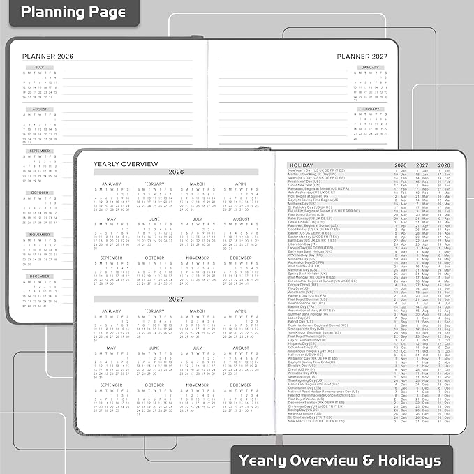 Daily Planner 2026-2027 - Diary from July 2026-June 2027, Appointment Book 5.75" x 8-5", Daily Hourly Planner with Tabs, Inner Pocket, Pen Loop, Bookmarks