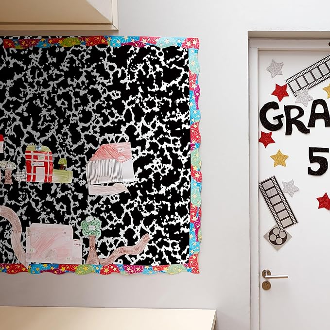 PerKoop 2 Roll Composition Notebook Bulletin Board Paper 3.9" x 12ft Non Woven Bulletin Background Wallpaper Fade Resistant Board Roll Decoration for Arts Crafts Office School Classroom