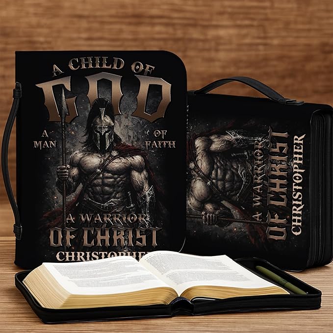 Custom Leather Bible Cover with Name β Personalized Bible Case for Women Zippered with Handle, Bookmark & Storage Pockets, Christian Gift for Mom, Daughter, Grandma (A Child of God, M-2XL)