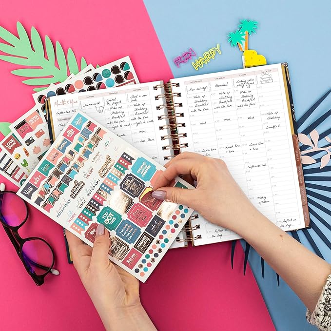 PLANBERRY Hourly Schedule Planner Premium – Undated Weekly Organizer with Time Slots & Monthly Budget – Time Management, Goal Setting, to-Do List & Habit Tracker –6.9″x8.5″(Tropical Forest)