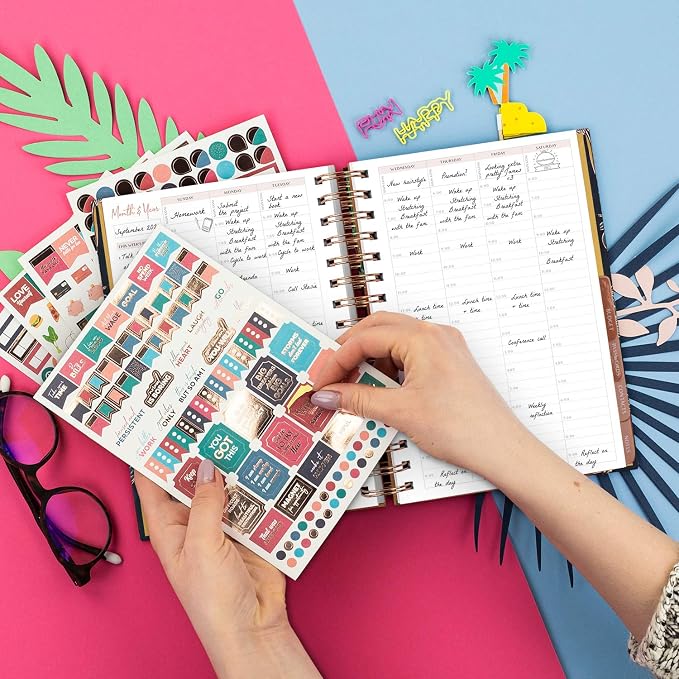 PLANBERRY Hourly Schedule Planner Premium – Undated Weekly Organizer with Time Slots & Monthly Budget – Time Management, Goal Setting, To-Do List & Habit Tracker –6.9″x8.5″(Tropical Forest)