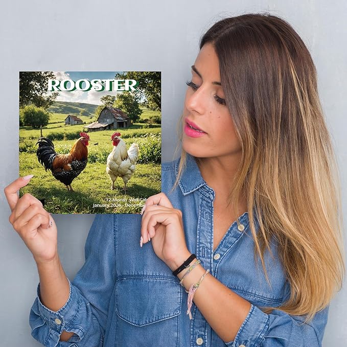 2026 Wall Calendar,Calendar 2026,Rooster Monthly Wall Calendar, 12" x 24" Open,Family Planner Calendar, Home & Office Organizer,Hangable