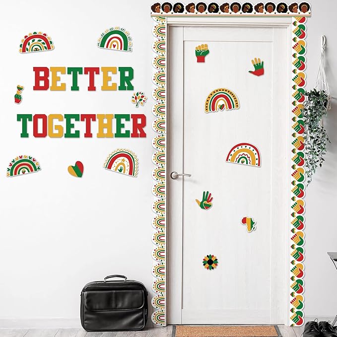 Mooliwe Black History Bulletin Board Decorations Set Diversity Black History Month Borders Cutouts for Classroom Chalkboard Wall Door Decor African American Holiday Party Supplies(Classic Style)