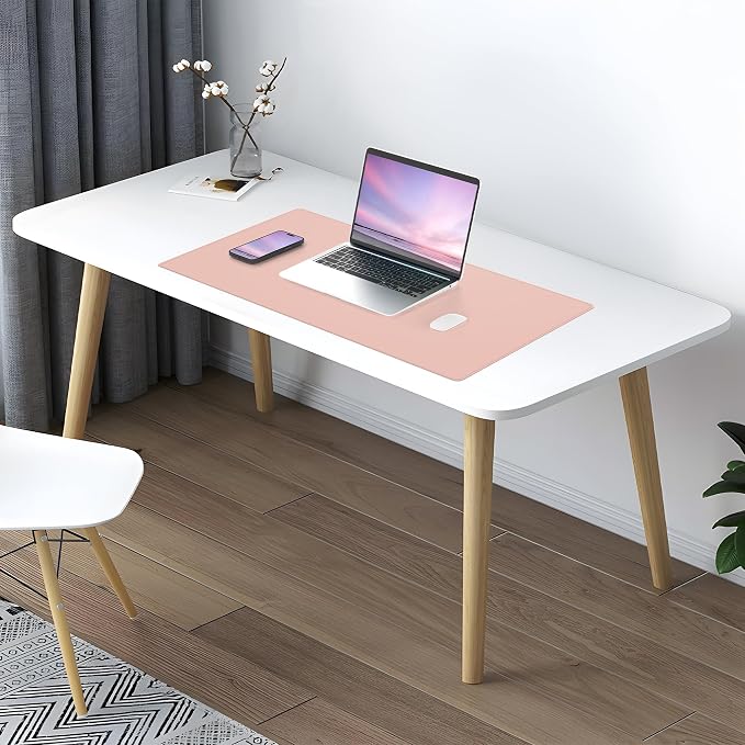 AFIING Leather Desk Pad Protector, Pink, 23.6" x 13.7" | Large Mouse Pad, Dual-Sided PU Leather ,Non-Slip, Waterproof, For Office and Home