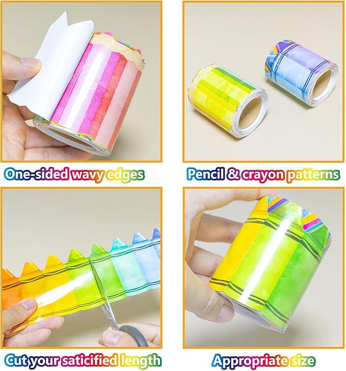 66 Ft Bulletin Board Border Rainbow Crayon Decoration Pencil Die Cut Trim Paper Cutouts for School Chalkboard Window Wall Decor Party Supplies