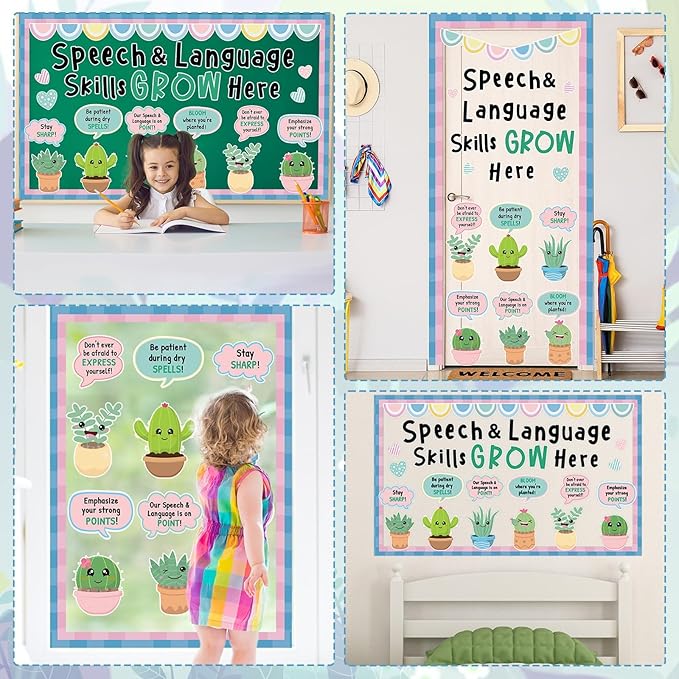 Speech Therapy Bulletin Board Decorations Motivational Succulent Plant Themed Bulletin Board Set End of Year Cactus Positive Affirmations Accents Cutouts for School Classroom Wall Door Decor Supplies