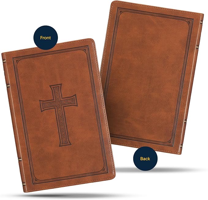 Personalized KJV Deluxe Holy Bible Honey Brown Faux Leather Medium Print Size with Celtic Cross Design | Medium Print | Custom Name at the Lower Right Side | Gift for Christian & Religious Celebration
