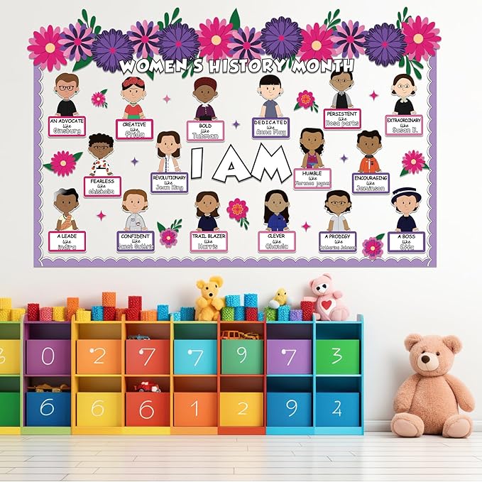 Naozinebi 87Pcs Women’s History Month Bulletin Board Decorations Inspirational Bulletin Board Set I Am Cutouts Decor Influential Women in History Cutouts for School Office Home Teacher Wall Supply