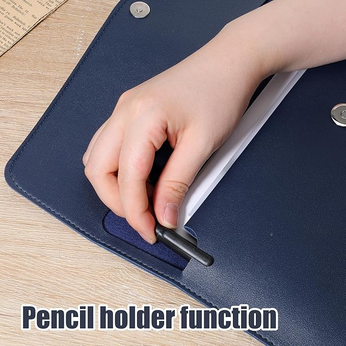 Leather Document Folder, A4 File Document Holder Waterproof Portfolio Envelope PU Leather Folder Case with Snap Button Closure for Letter Size, Travel, Resume, Blue