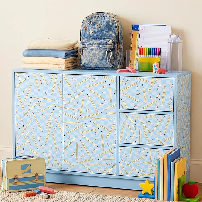 Ctosree 2 Roll Blue Checker Pencils Bulletin Board Paper 4x12ft/1.2x3.6m Non Woven Bulletin Background Wallpaper Fade Resistant Board Roll Decoration for Arts Crafts Office School Classroom(Blue)