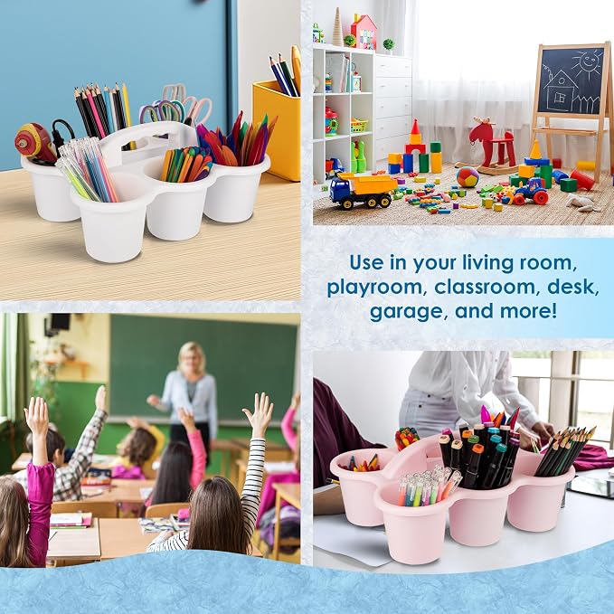 Classroom Caddy for School, Kidsroom, Pencil Holder, Plastic Cup Caddy for Drink Delivery, Blue, 4 Pack