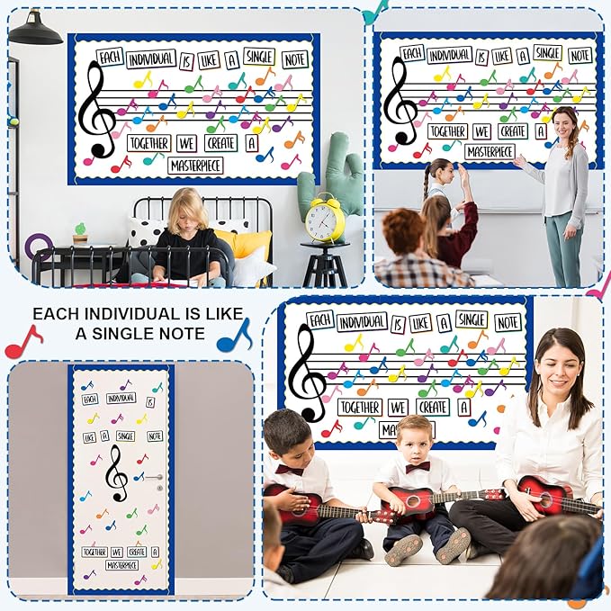 Music Themed Bulletin Board Set Musical Notes Classroom Bulletin Board Decorations Colorful Music Notes Cutouts for Kids School Classroom Chalkboard Wall Back to School Decor