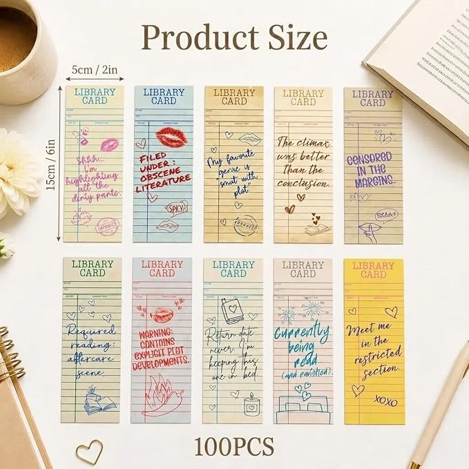 Vintage Bookmarks Bulk Gifts - 100 Pcs Funny Library Card Bookmark for Women Girls Book Lovers Students Birthday Graduation Gift Retro Romance Page Clips School Office Reading Accessories