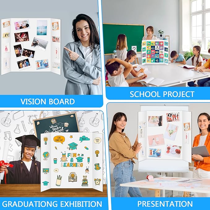 8 Pack Trifold Poster Board 24 X 16 Inch, IKAYAS White Poster Boards, Science Fair Display Boards Posterboard Presentation Boards for Prints, Art, Display, Projects Classroom Supplies