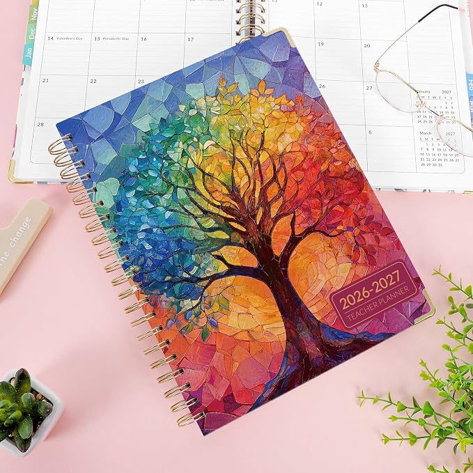 SKYDUE Teacher Planner 2026-2027 Academic Year, 8.5" x 11" Deluxe Teacher Lesson Planner with Monthly Tabs & Stickers, Lesson Plan Book 26-27, Tree of Life