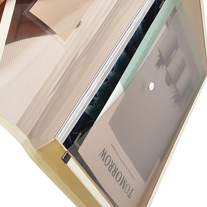 Expanding File Folder Document Organizer with Snap Button, Waterproof Transparent Document Bag, 2.8" Expansion, Letter A4 Expandable File Folder for Home School Office Organization,5 Pack