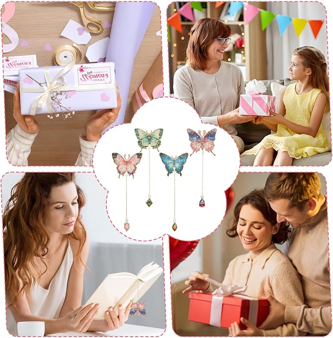 4 Pcs Butterfly Metal Bookmarks for Women, Aesthetic Vintage Book Marks for Reading Women, Cute Bookmarks with Chain, Book Lovers Gifts, Unique Mark Gifts for Books Lovers, Books Accessories