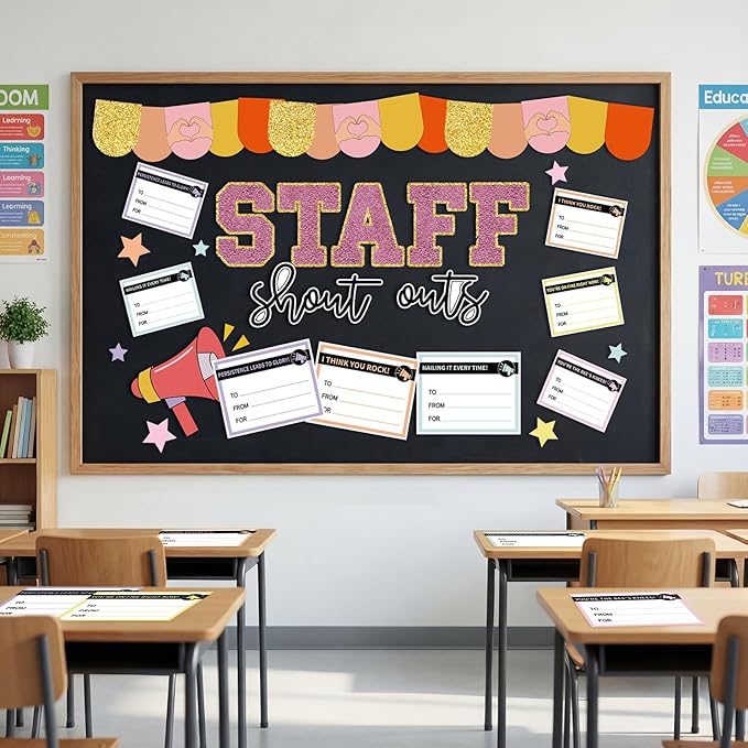 Mooliwe Bulletin Board Decoration Kit Staff Shout Out Bulletin Board Set with 20 Pcs Shout Out Appreciation and Recognition Cutouts for Office Appreciation Wall Door