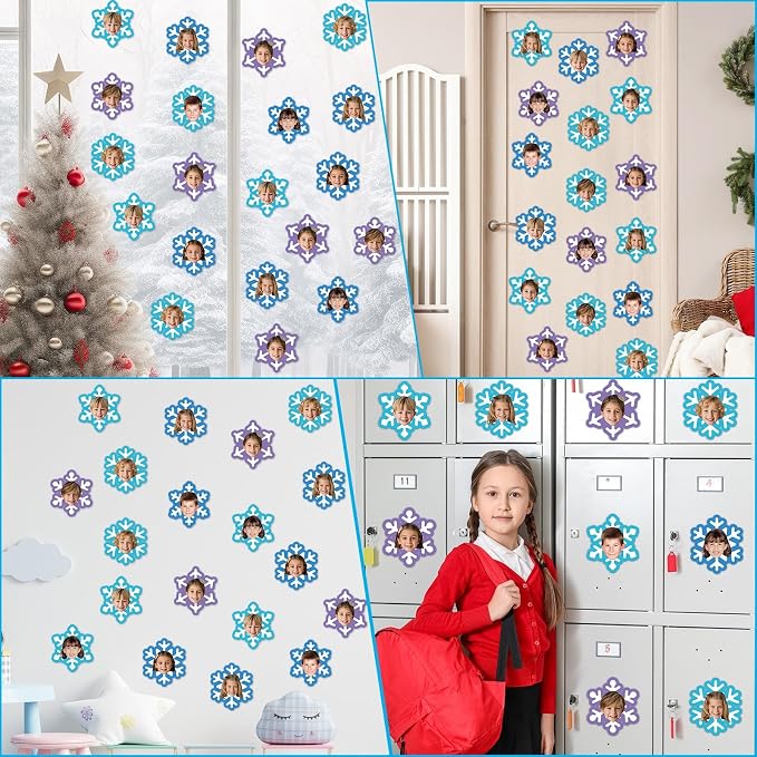 60Pcs Winter Snowflake Paper Cutouts Winter Bulletin Board Decoration Snowflake Blue Purple DIY Photo Craft Cutout Christmas Classroom Supplies for Teacher Student School Holiday Chalkboard Wall Decor