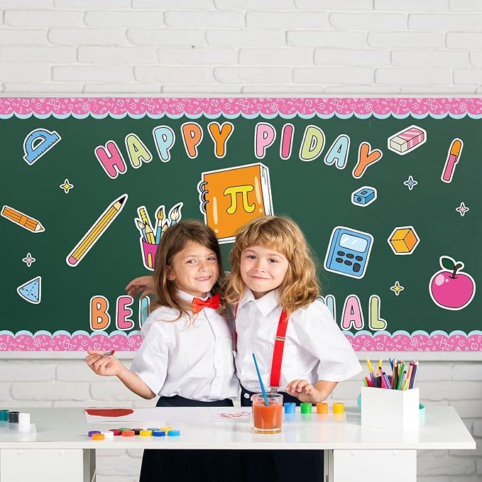 AnyDesign 65 Pcs Happy Pi Day Bulletin Board Decoration Math Pi Symbol Be Irrational Paper Cutouts with 150 Pcs Glue Points for Back to School Party Classroom Wall Decor