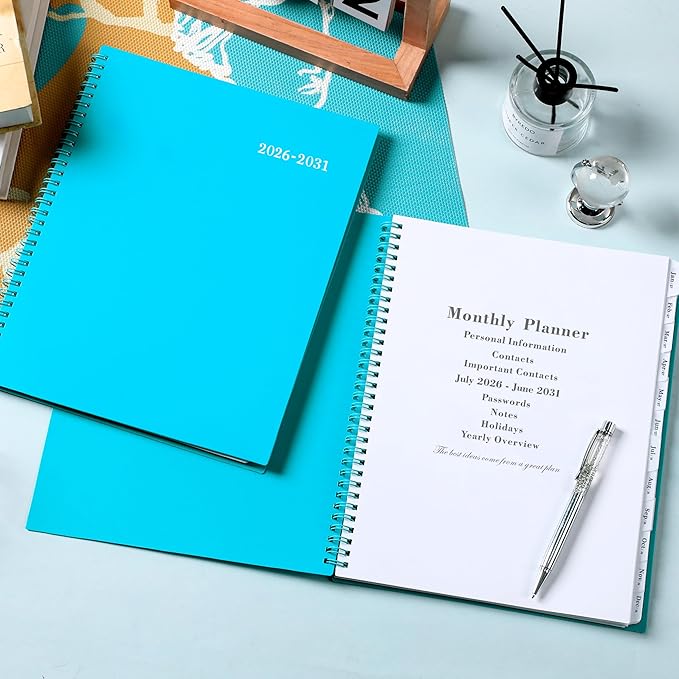 2026-2031 Monthly Planner/Monthly Calendar - 5 Year Monthly Planner, Jul.2026 - Jun.2031, 9" x 11", Double-Side Pocket + Polypropylene Cover - Green