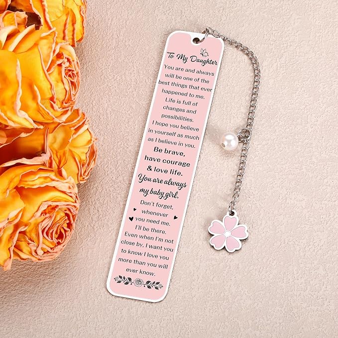 Daughter Gifts from Mom Dad, Birthday Graduation Gifts for Daughters, Pink Bookmark Gift for Daughters Stepdaughter Teen Girl, College Girl Graduation Bookmark, Inspirational Back to School Supplies