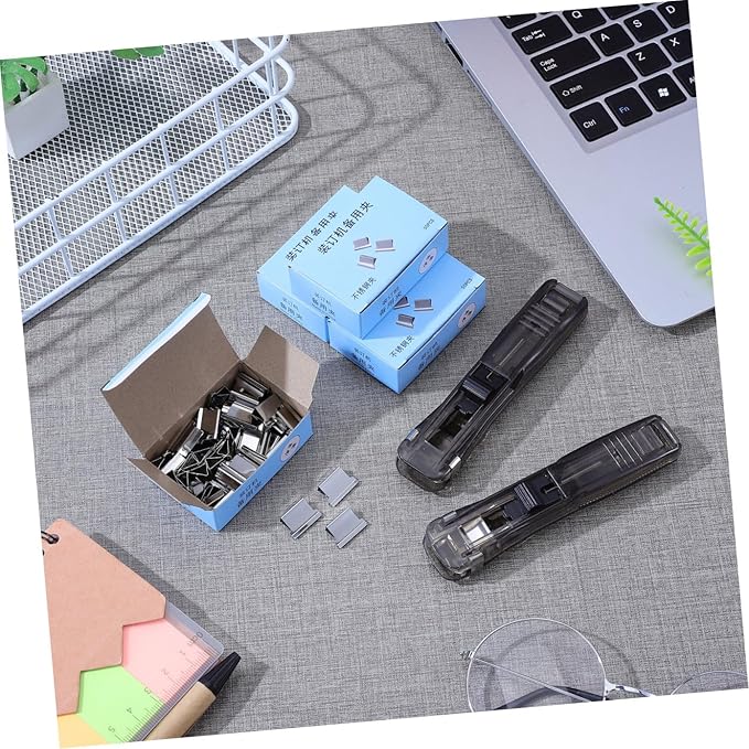 Artibetter Professional Desktop Stapler and Reusable Paper Clip Dispenser Set with 200pcs Refill Staples, Compact Office Binding Tool for Document Organization and School Use