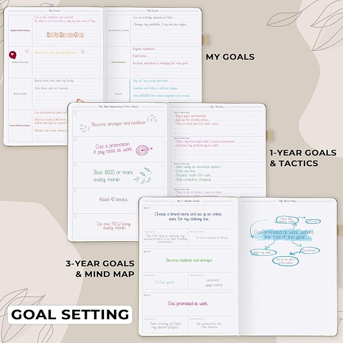 GoGirl Planner PRO Schedule - Undated Planner with Hourly Time Slots, Monthly, Weekly & Daily Organizer, Appointment Book for time Management, 7"x10" Hardcover, Lasts 1 Year - Seashell