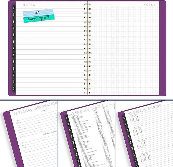 AT-A-GLANCE Planner 2026-2027 Weekly & Monthly Academic 12-Month July-June Half-Hourly Appointment Book, 8-1/4" x 11", Contemporary, Purple (70957X18)