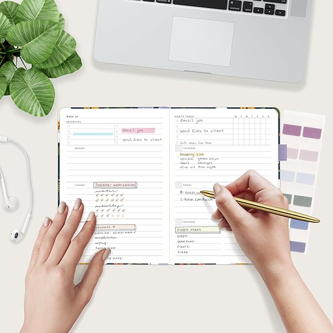 And Per Se Undated Weekly Planner 2026, A5 size Leather Hardcover Planner with Goals & Habit Tracker – ADHD Planner & Productivity Journal (Garden Flowers)