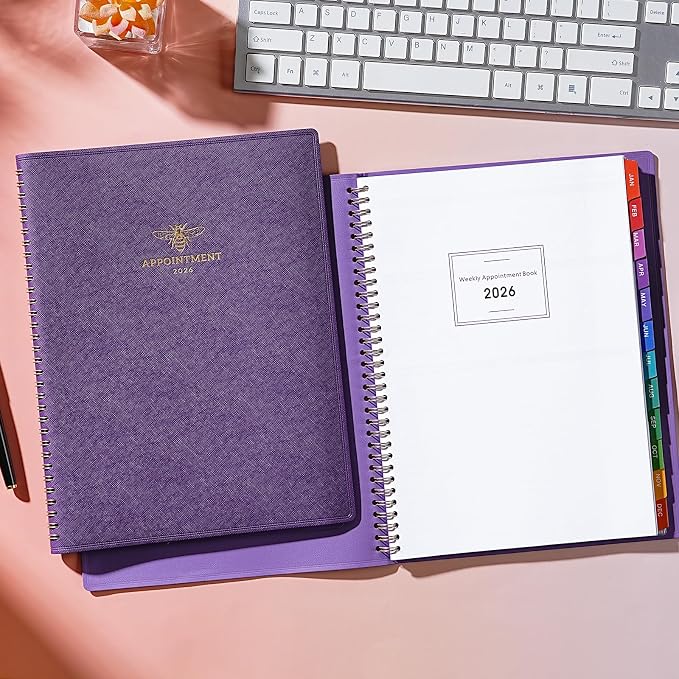 2026 Appointment Book - 30 Minutes-Hourly, Weekly & Monthly Calendar Planner 2026, Jan. 2026 - Dec. 2026, 8.26" x 10.7", Daily/Hourly Planner, Schedule Planners, Spiral Binding, Purple