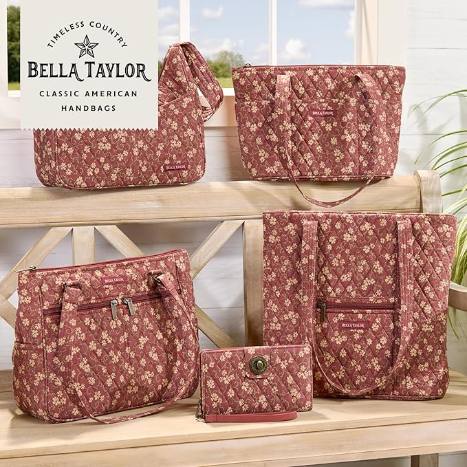 Bella Taylor Quilted Bible Cover for Women - Large Study Bible Case - Burgundy Floral