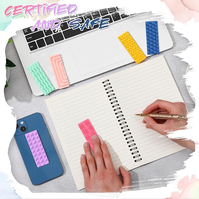 Ireer 6 Pcs Textured Sensory Stickers Silicone Calm Stickers Thick Sensory Strips Different Textures Mental Health Desk Fidget Decals for Anxiety Relief, Autism, ADHD Desk Gift