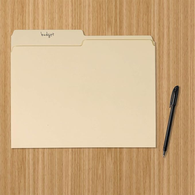 Amazon Basics Manila File Folders, Letter Size, 1/2 Tab in Left and Right Positions, 8.5" x 11", 36 Count (Pack of 10)