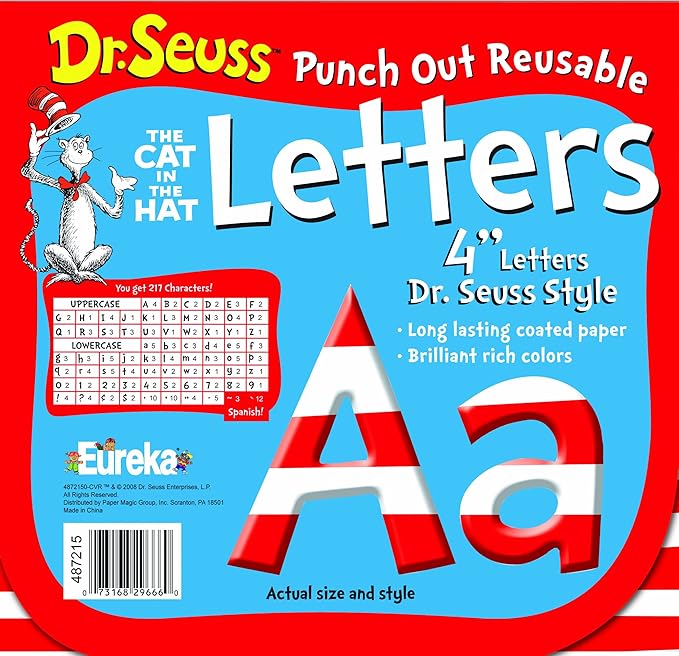 Eureka Back to School Dr. Seuss ABC Letter Cutouts, 200pc, 4'' x 4'' inches (487215)