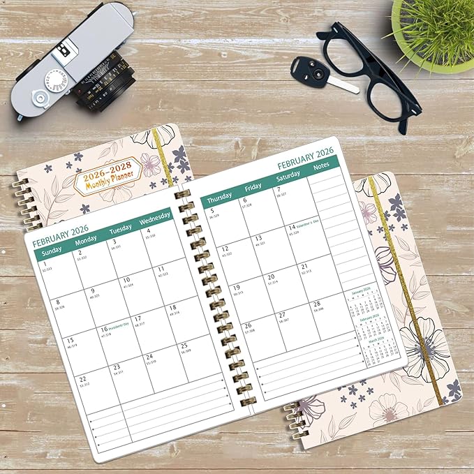 2026-2028 Planner, Three-Year Planner, Daily Plan and Monthly Plan Book, Bound with Iron Circle, A5 (8.26 "x 5.9") (White)