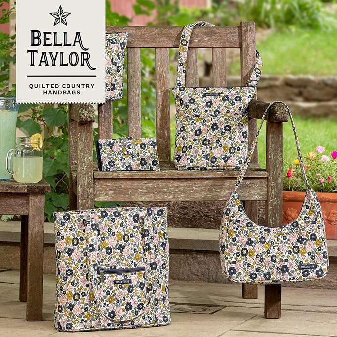 Bella Taylor Quilted Bible Cover for Women - Large Study Bible Case - Delicate Floral Charcoal