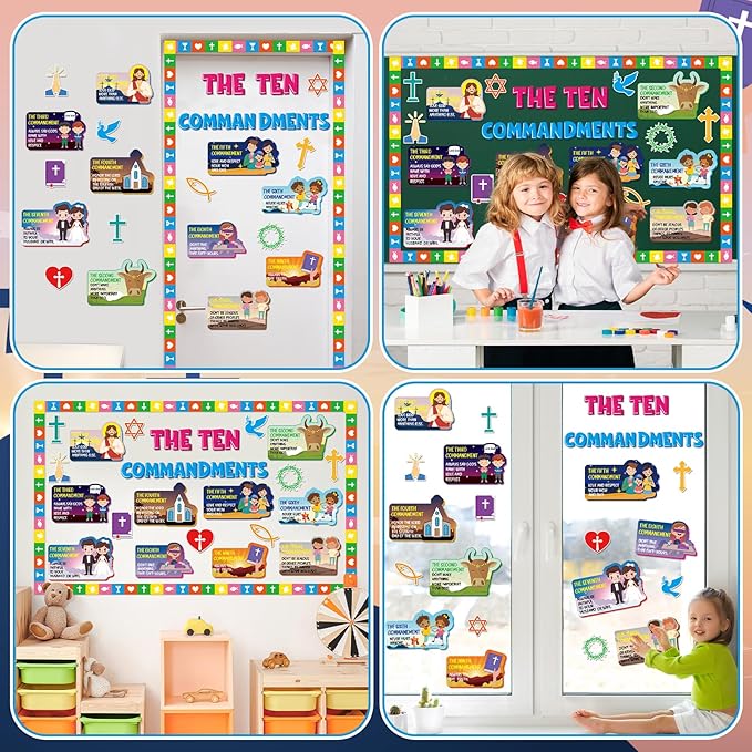 gisgfim Ten Commandments Bulletin Board Decorations Set Classroom Religious Jesus Paper Cutouts Christian Bible Verse Bulletin Board Decor for Back to School Sunday School Church Chalkboard Wall