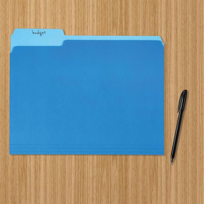 Amazon Basics File Folders for Organization,Letter Size,1/3 Cut Tab,Sturdy with Tabs for Organizing and Filing,Blue,(Pack of 360)