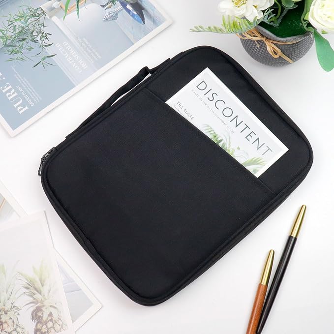 Black Book Sleeve with Zipper Nylon Book Covers 11"×9" Book Pouch Washable Book Protector Cloth Book Case Bags for Book Lovers Office Document