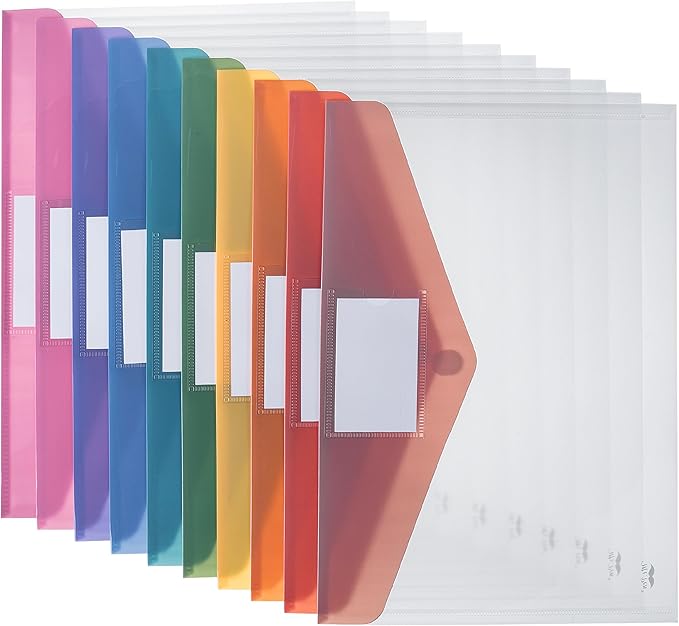 Mr. Pen- Clear Plastic Envelopes File Folders, 30 Pack, A4, Letter Size, Colorful Flaps, Bulk Clear Folders for Documents Plastic Poly Envelopes with Label for School, Home, Work, Office, Organizer