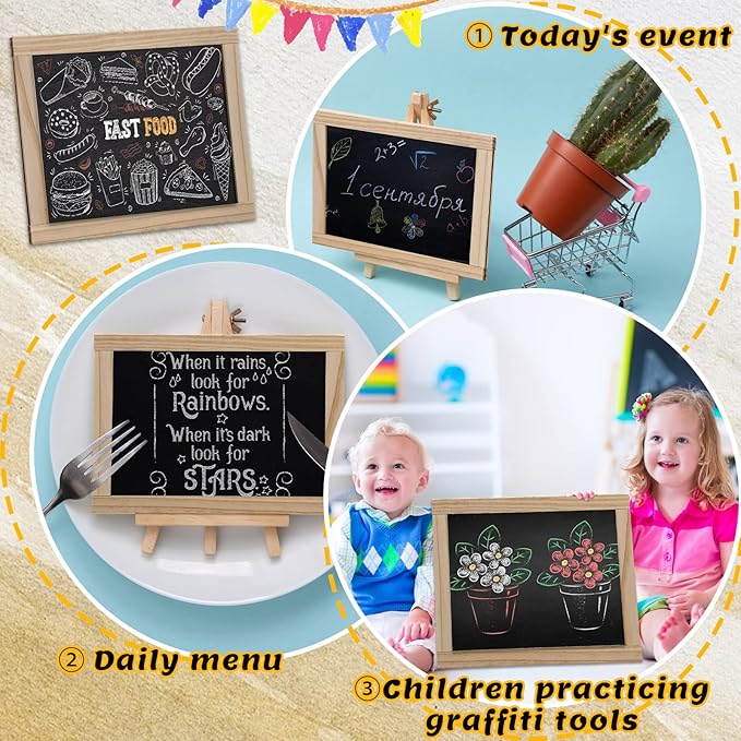Harloon 12 Pcs 10.5" x 8.5" Framed Chalkboard Bulk Double Sided Wood Tabletop Small Chalkboard Signs Mini Blackboard Classroom School Supplies for Party Home Office Craft Birthday Wall Menu Food
