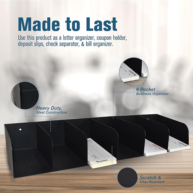 BankSupplies STEELMASTER Steel Document Organizer 6 Pocket Black Powder Coated Finish