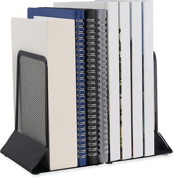 Universal UNV20025 5.38 in. x 5.38 in. x 6.75 in. Nonskid Metal Mesh Bookends - Black (1-Pair)
